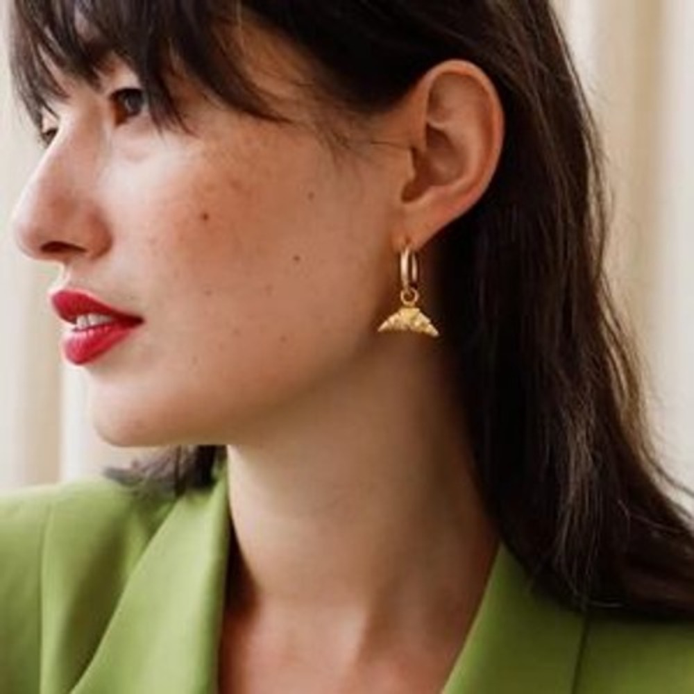 18K Gold Plated Croissant Charm‎ Hoop Earrings French Pastry Foodie Jewelry